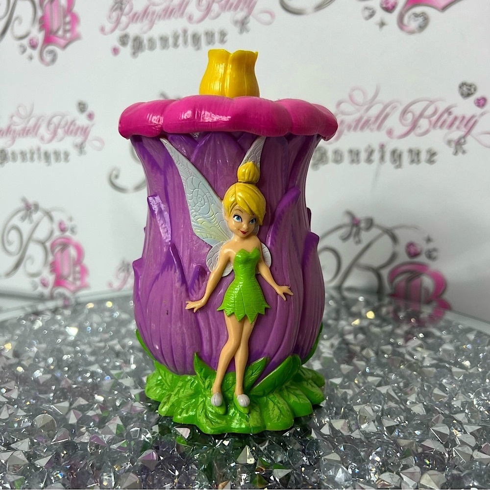 Tinker Bell cup flip top Peter Pan movie Purple and Green Decorative Figurine
